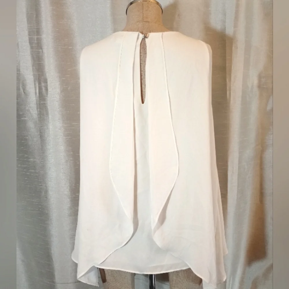 Black House White Market Tank Top, White, High /Low,  Asymmetrical Hem, Sheer, M - Picture 5 of 10